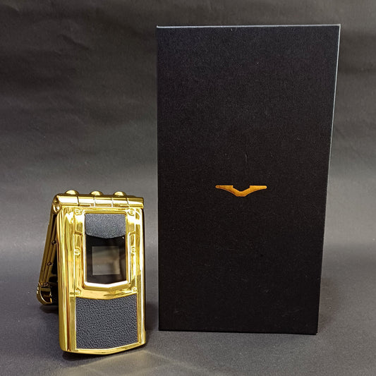 Luxury Flip Phone – Flip Mobile Keypad – Dual Sim – Gold Black – Unboxed Like New