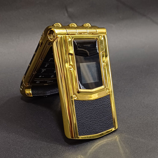 Luxury Flip Phone – Flip Mobile Keypad – Dual Sim – Gold Black – Unboxed Like New